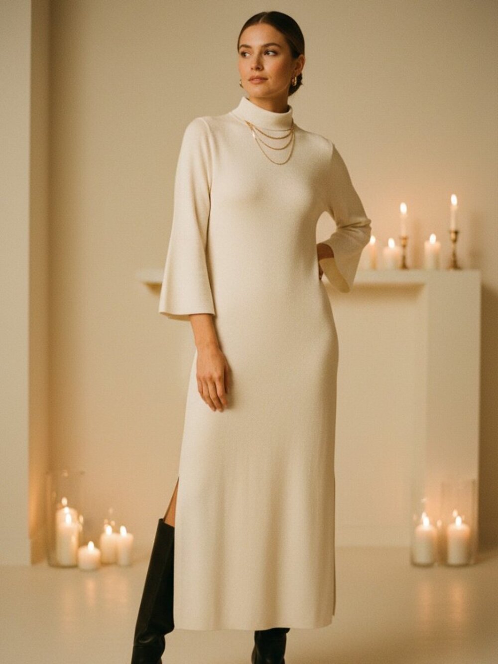Pomander Place Vivianne Maxi Dress S NWT Winter White Turtleneck Knit